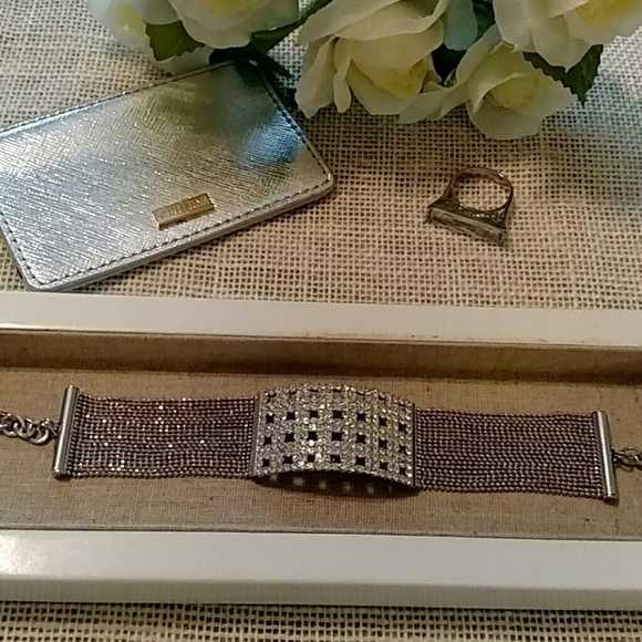 Silvertone Rhinestone Multi-strand Chain Wrap Bracelet With Toggle Closure - Picture 5 of 6